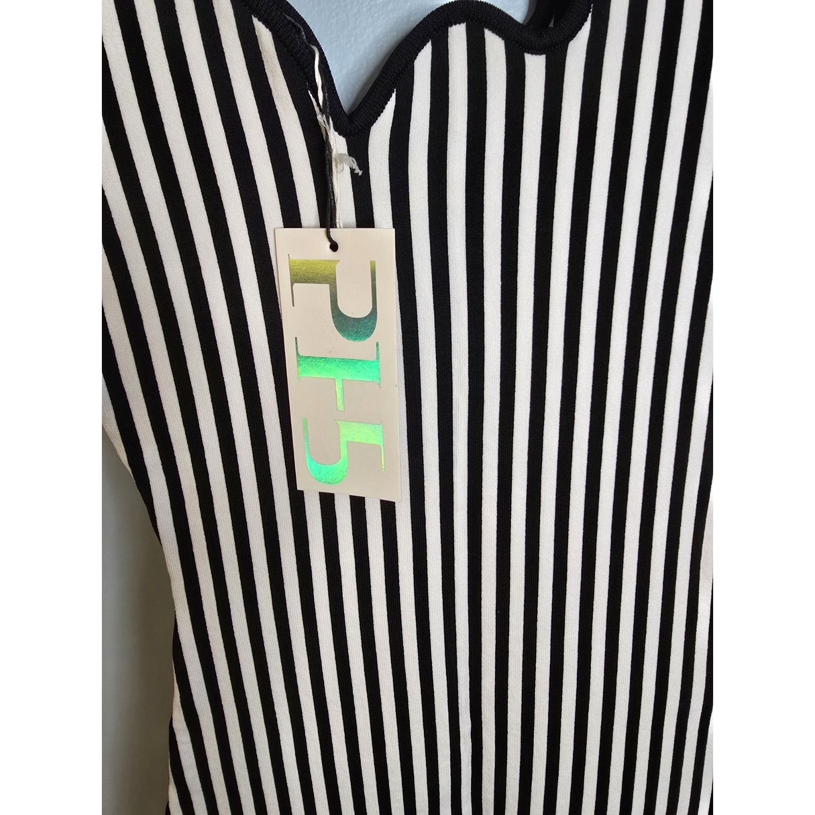Ph5 Cleo Striped Asymmetric Dress Xs Black White Knit Mini Designer Nwt — image 4 of 8